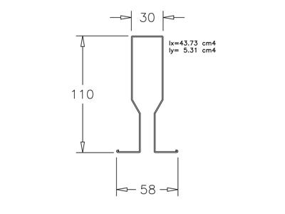 Vindforstærkning H=110, galv stål, L=6520mm