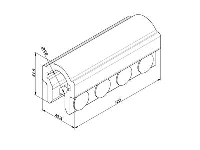 Kobling for 1" aksel, L=120mm