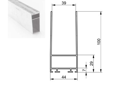 Alu-profil 40x100 mm L=6090 mm