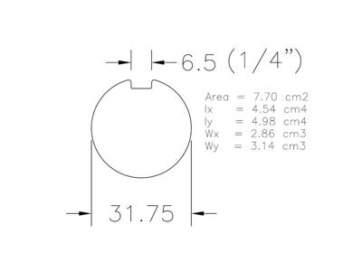 Aksel 1 1/4" massiv med notgang, galv L=6000mm