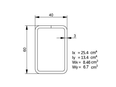 RHS profiler 60x40x3mm, L=5000mm