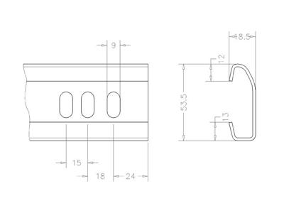 Forstærkningsprofil, vandret køreskinne L=3500mm