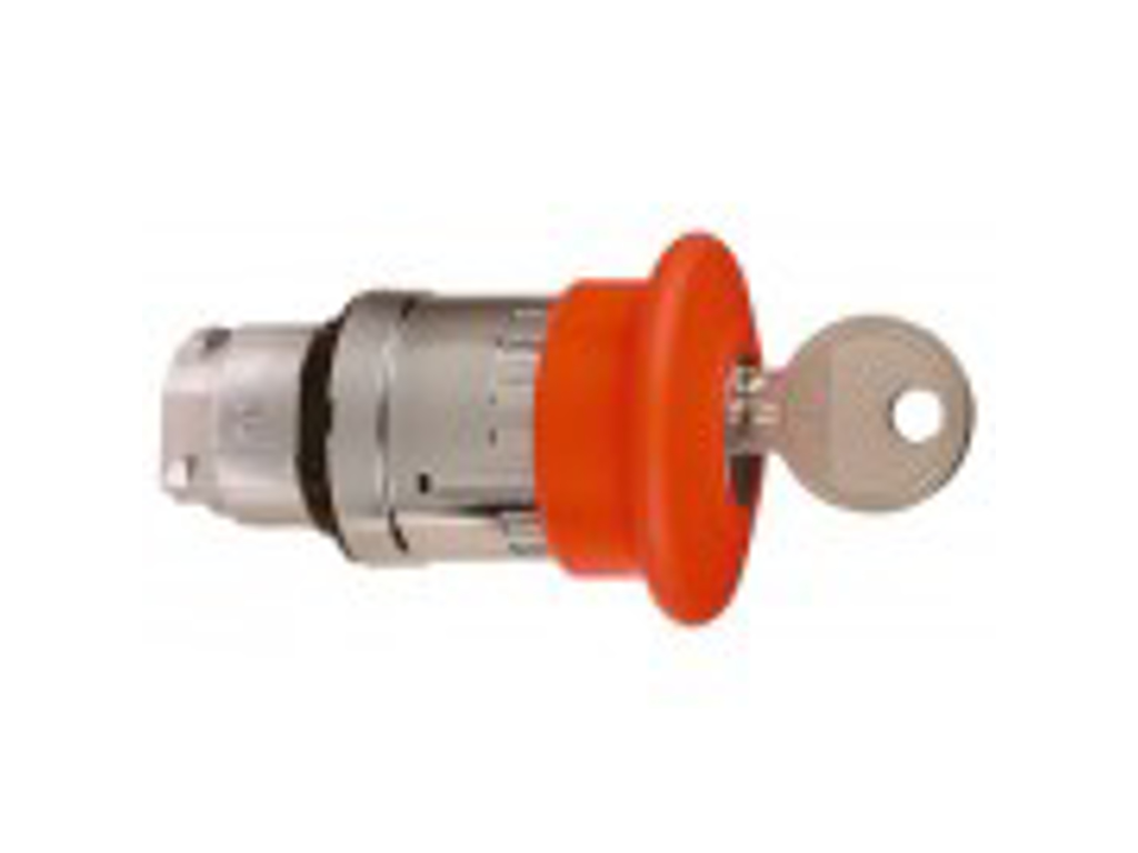 Rød trykknap med nødstop for nøgle