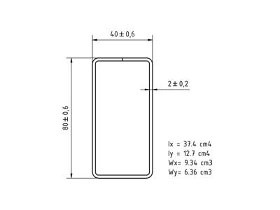 RHS profiler 80x40x2mm, L=6000mm